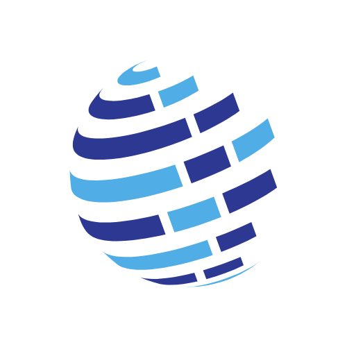 Logotipo de la compañía. Un globo con rayas azules.